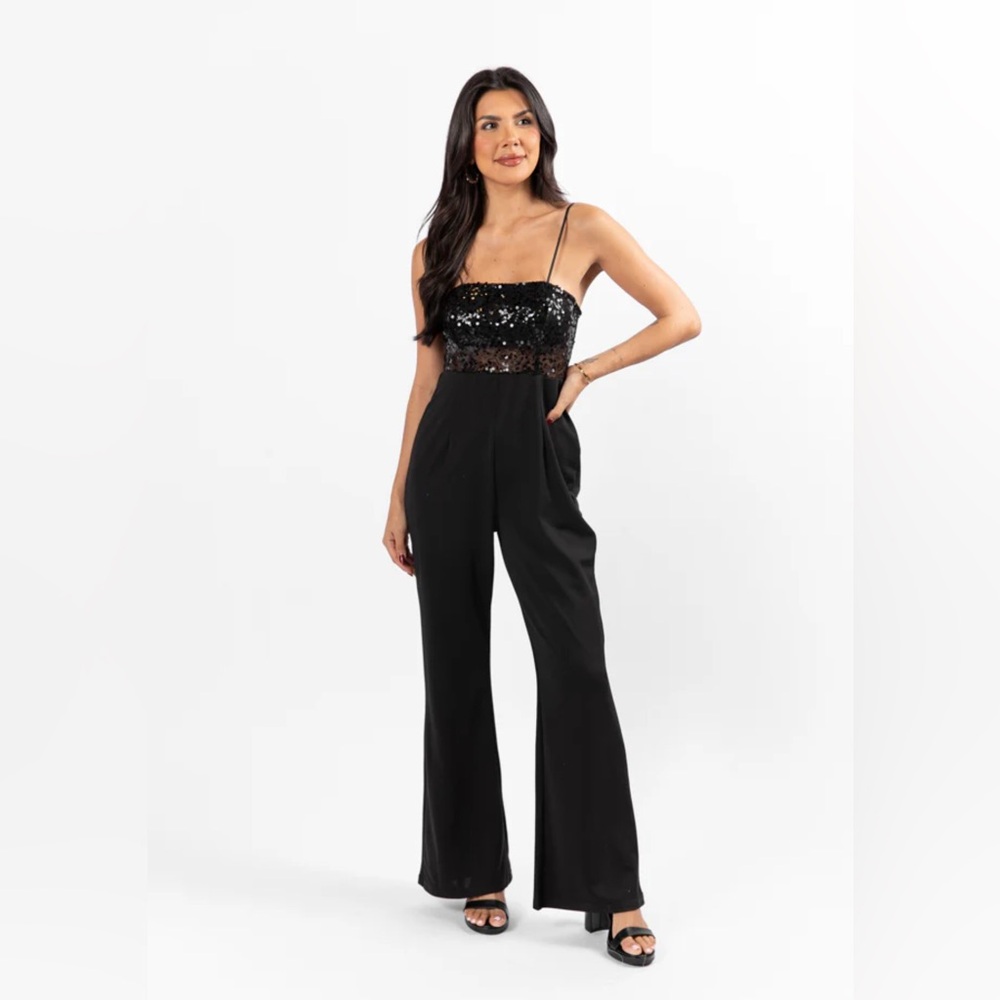 Elegant Black Sequin Jumpsuit - Picture 3 of 10